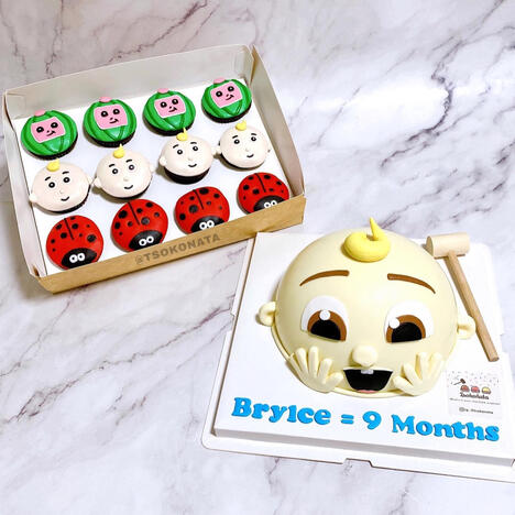 Baby JJ w/ Cocomelon themed cupcakes